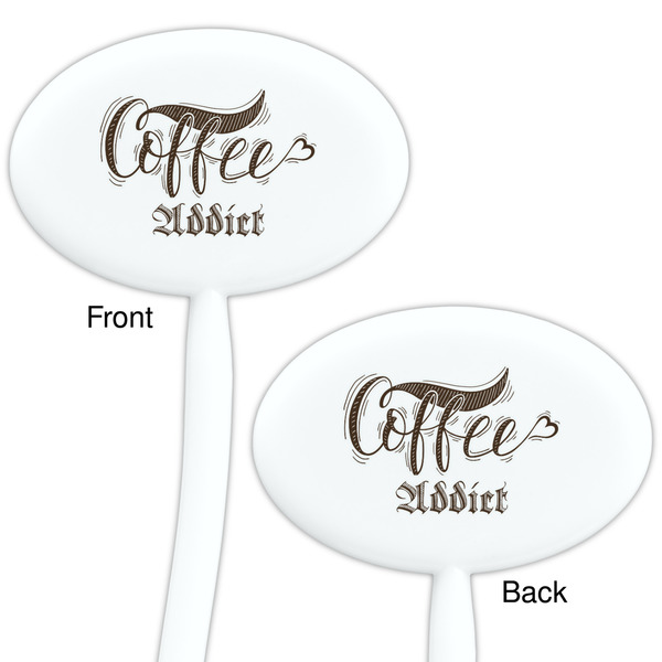 Coffee Addict White Plastic 7" Stir Stick - Double Sided - Oval - Front & Back