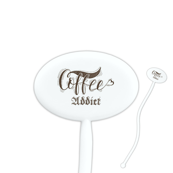 Custom Coffee Addict 7" Oval Plastic Stir Sticks - White - Double Sided