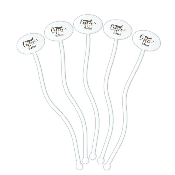Coffee Addict White Plastic 7" Stir Stick - Oval - Fan
