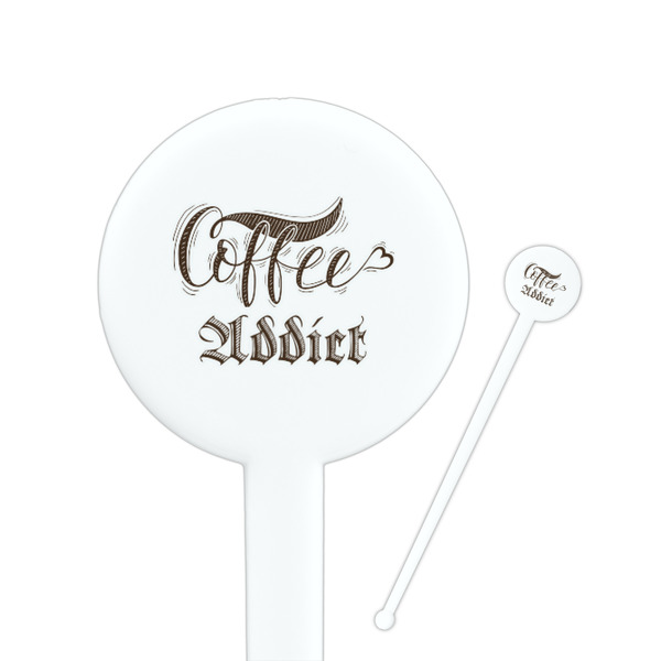 Custom Coffee Addict 7" Round Plastic Stir Sticks - White - Single Sided