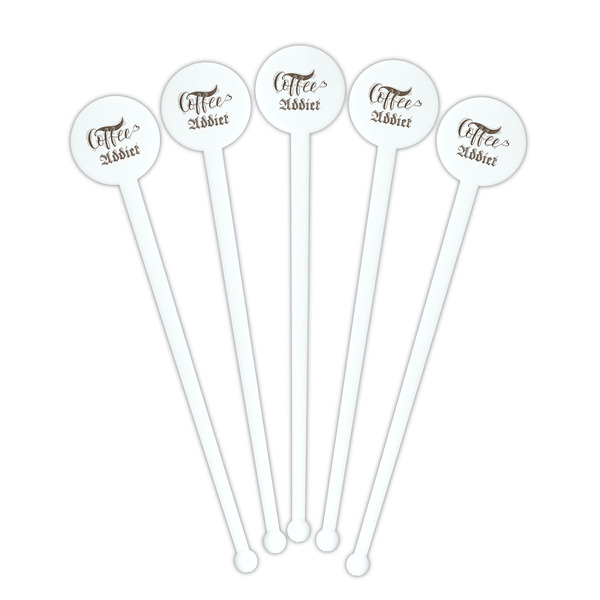 Coffee Addict White Plastic 7" Stir Stick - Round - Fan View