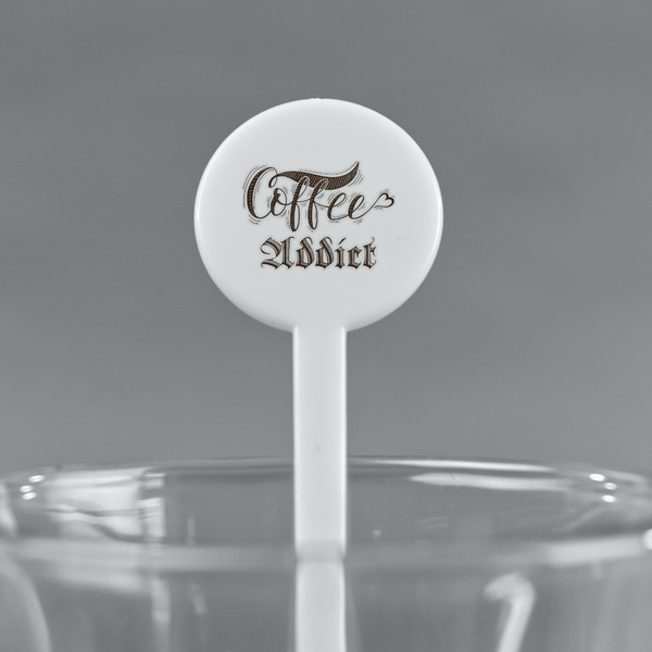 Coffee Addict White Plastic 7" Stir Stick - Round - Main