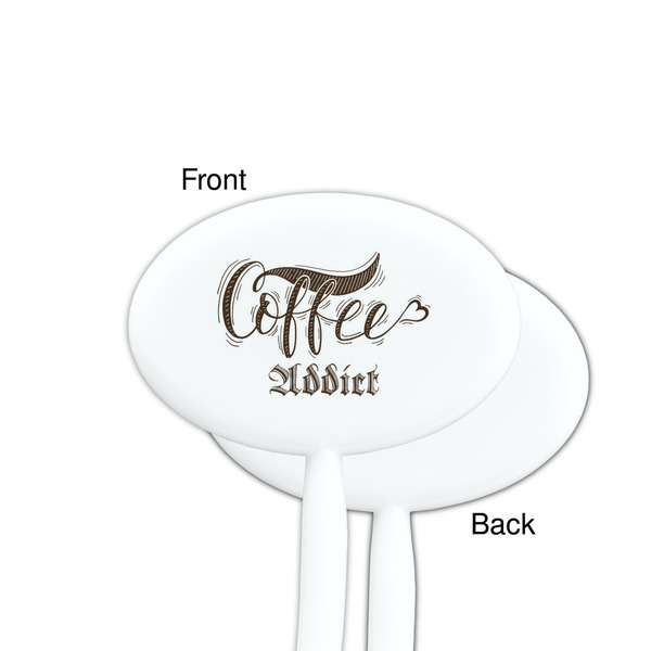 Coffee Addict White Plastic 7" Stir Stick - Single Sided - Oval - Front & Back