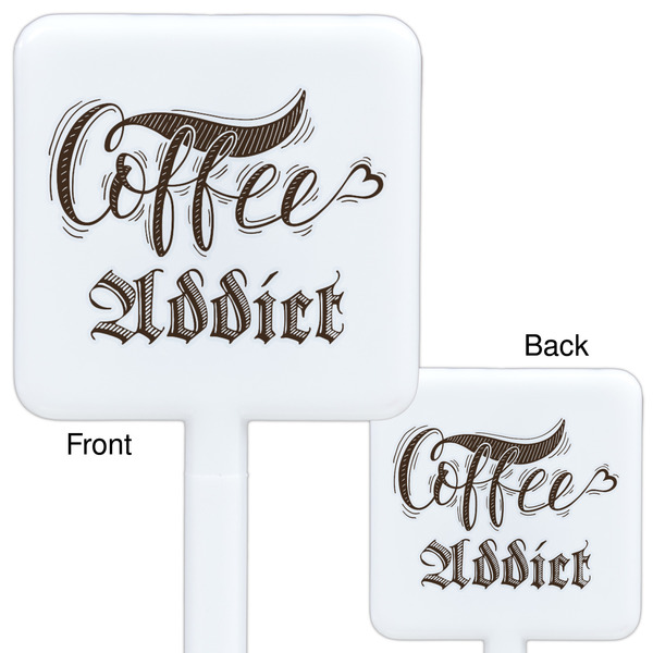 Coffee Addict White Plastic Stir Stick - Double Sided - Approval