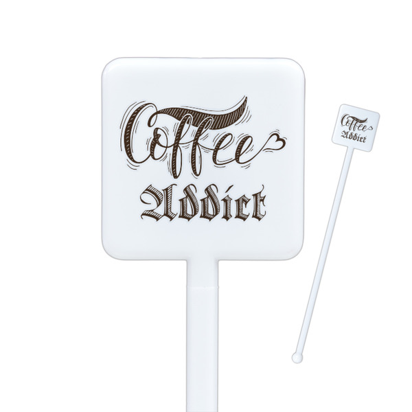 Custom Coffee Addict Square Plastic Stir Sticks - Double Sided