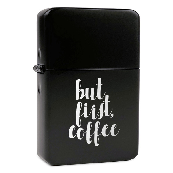 Custom Coffee Addict Windproof Lighter - Black - Double Sided & Lid Engraved