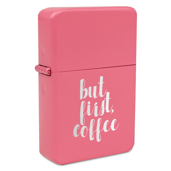 Custom Coffee Addict Windproof Lighter - Pink - Single Sided & Lid Engraved