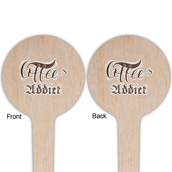 Coffee Addict Wooden 4" Food Pick - Round - Double Sided - Front & Back