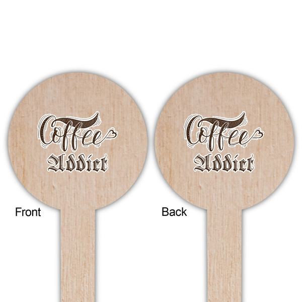 Coffee Addict Wooden 6" Food Pick - Round - Double Sided - Front & Back