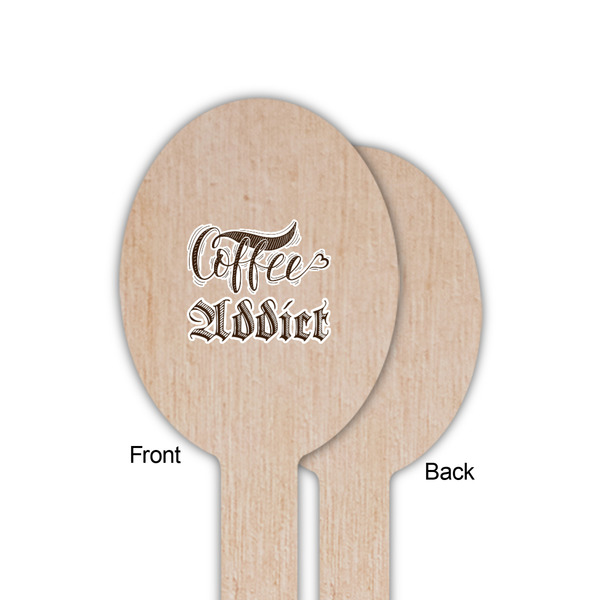 Coffee Addict Wooden Food Pick - Oval - Single Sided - Front & Back