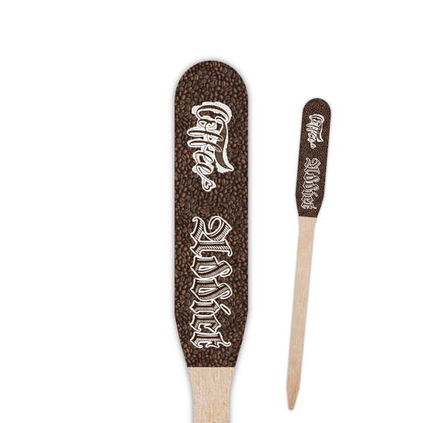 Custom Coffee Addict Paddle Wooden Food Picks - Double Sided