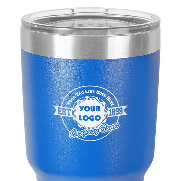 Logo & Tag Line 30 oz Stainless Steel Ringneck Tumbler - Blue - Close Up