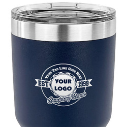 Logo & Tag Line 30 oz Stainless Steel Tumbler - Navy - Single-Sided (Personalized)
