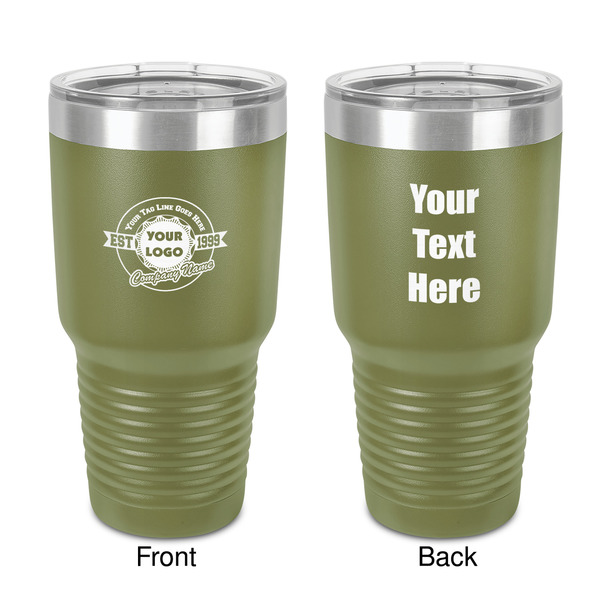 Custom Logo & Tag Line 30 oz Stainless Steel Tumbler - Olive - Double-Sided (Personalized)