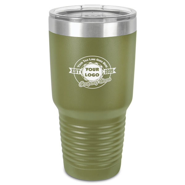 Custom Logo & Tag Line 30 oz Stainless Steel Tumbler - Olive - Single-Sided (Personalized)
