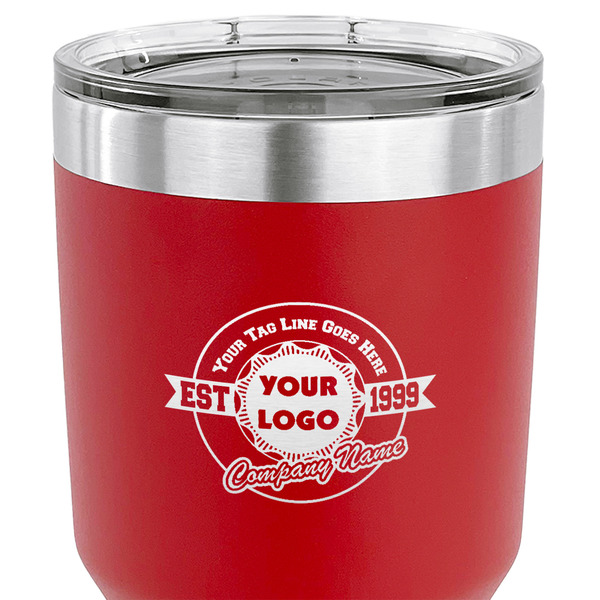 Logo & Tag Line 30 oz Stainless Steel Ringneck Tumbler - Red - CLOSE UP