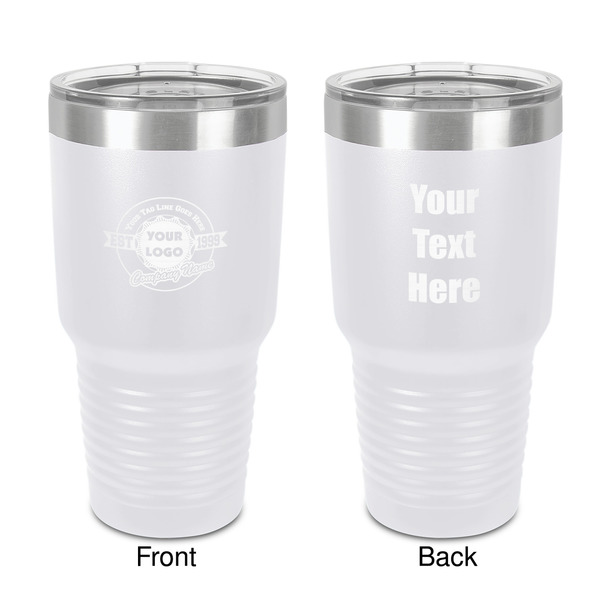 Custom Logo & Tag Line 30 oz Stainless Steel Tumbler - White - Double-Sided (Personalized)
