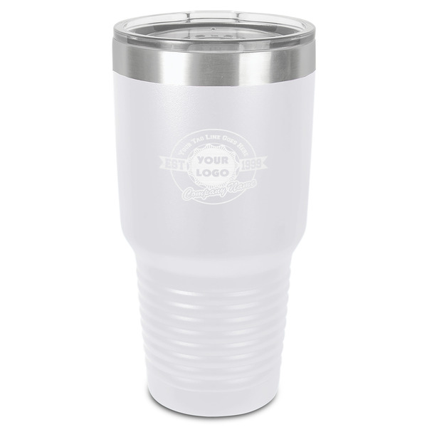 Custom Logo & Tag Line 30 oz Stainless Steel Tumbler - White - Single-Sided (Personalized)