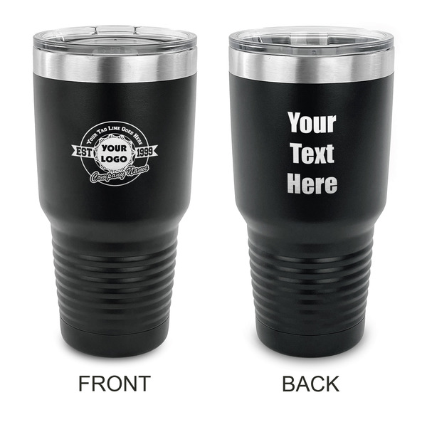 Custom Logo & Tag Line 30 oz Stainless Steel Tumbler - Black - Double-Sided (Personalized)
