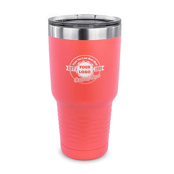 Custom Logo & Tag Line 30 oz Stainless Steel Tumbler - Coral - Single-Sided (Personalized)