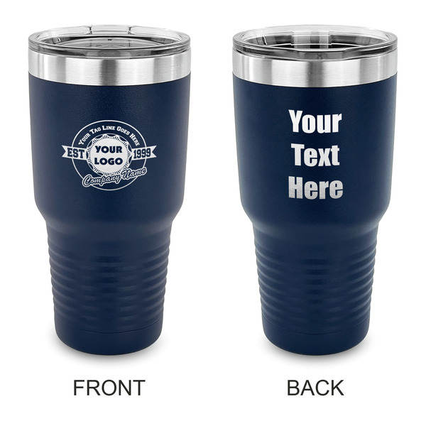 Custom Logo & Tag Line 30 oz Stainless Steel Tumbler - Navy - Double-Sided (Personalized)