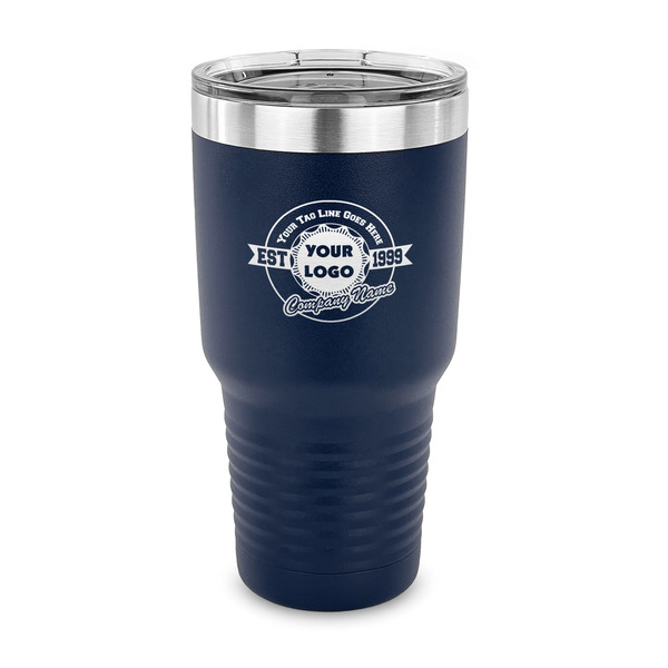 Custom Logo & Tag Line 30 oz Stainless Steel Tumbler - Navy - Single-Sided (Personalized)