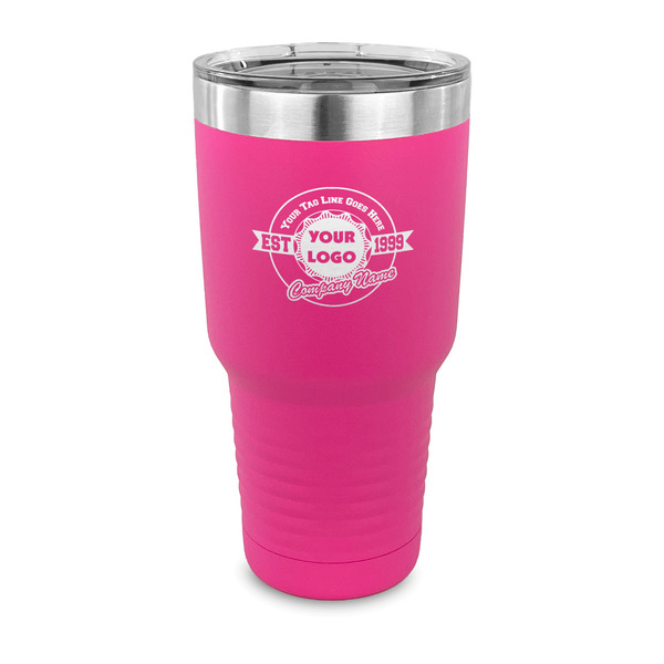 Custom Logo & Tag Line 30 oz Stainless Steel Tumbler - Pink - Single-Sided (Personalized)