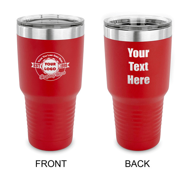 Custom Logo & Tag Line 30 oz Stainless Steel Tumbler - Red - Double-Sided (Personalized)