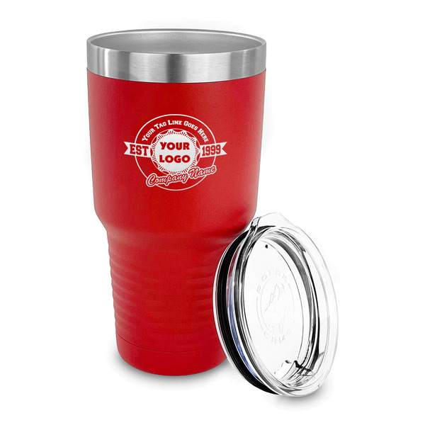 Logo & Tag Line 30 oz Stainless Steel Ringneck Tumblers - Red - LID OFF