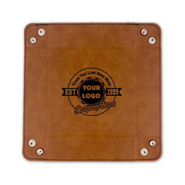 Logo & Tag Line 6" x 6" Leatherette Snap Up Tray - FLAT FRONT
