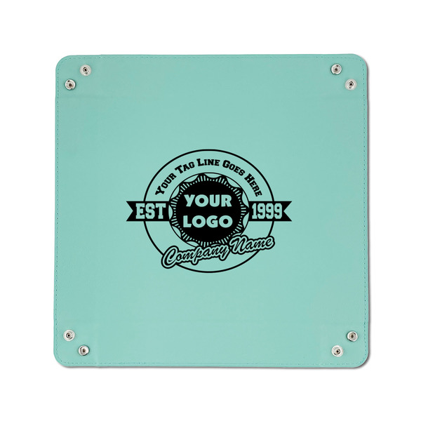 Logo & Tag Line 6" x 6" Teal Leatherette Snap Up Tray - APPROVAL