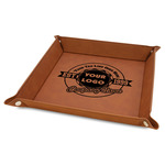 Logo & Tag Line Faux Leather Valet Tray - 9" x 9" - Rawhide (Personalized)