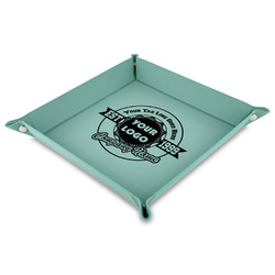 Logo & Tag Line Faux Leather Valet Tray - 9" x 9"  - Teal (Personalized)