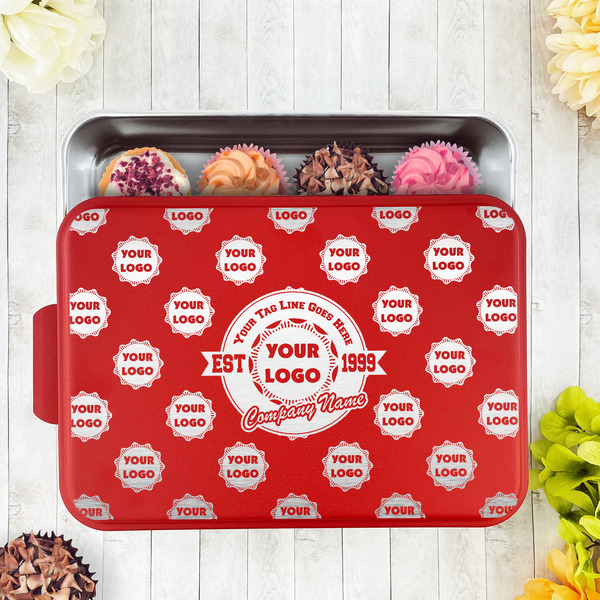 Logo & Tag Line Aluminum Baking Pan - Red Lid - LIFESTYLE