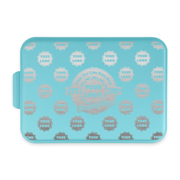 Custom Logo & Tag Line Aluminum Baking Pan with Teal Lid (Personalized)