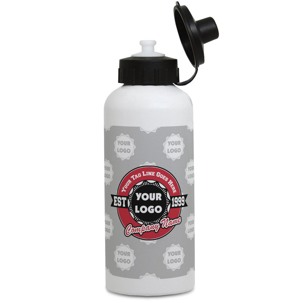 Custom Logo & Tag Line Water Bottles - Aluminum - 20 oz - White (Personalized)