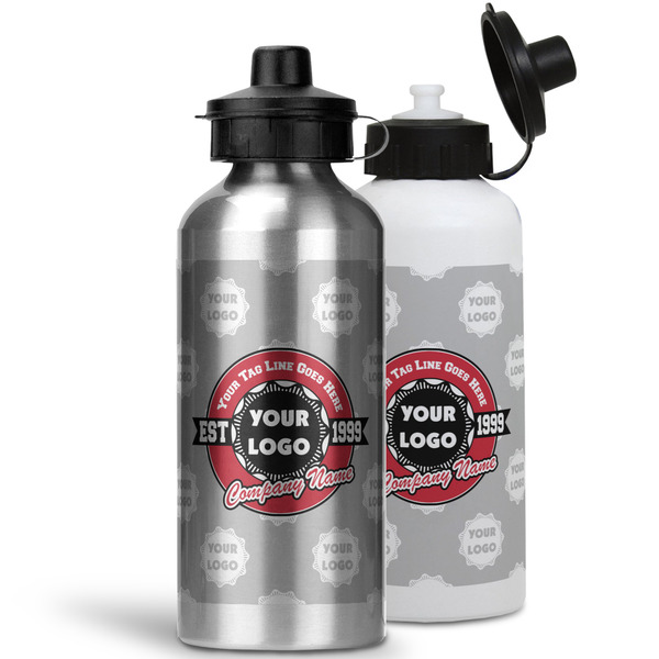 Logo & Tag Line Aluminum Water Bottles - MAIN (white &silver)