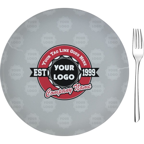Custom Logo & Tag Line Glass Appetizer / Dessert Plate 8" - Single (Personalized)