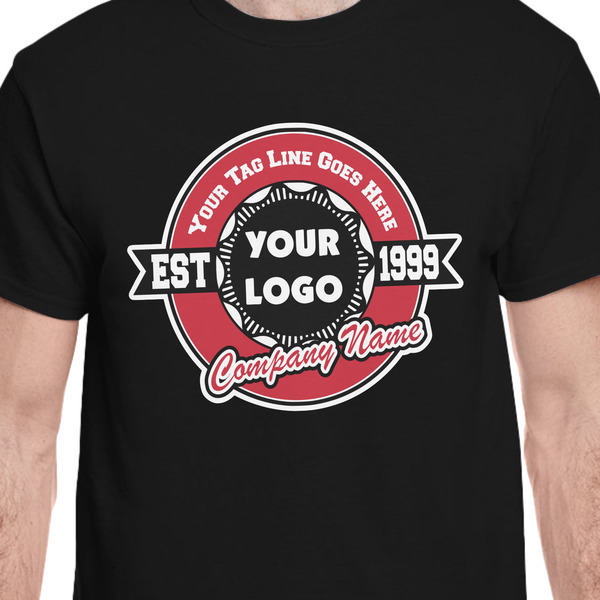 Logo & Tag Line Black Crew T-Shirt on Model - CloseUp