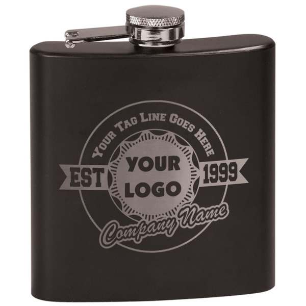 Custom Logo & Tag Line Black Flask Set (Personalized)
