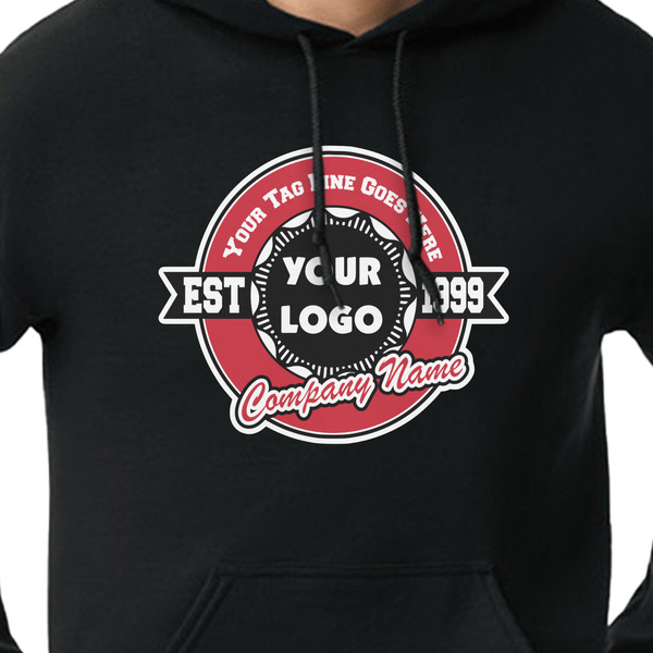 Logo & Tag Line Black Hoodie on Model - CloseUp
