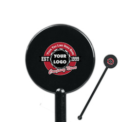 Logo & Tag Line 5.5" Round Plastic Stir Sticks - Black - Double-Sided (Personalized)