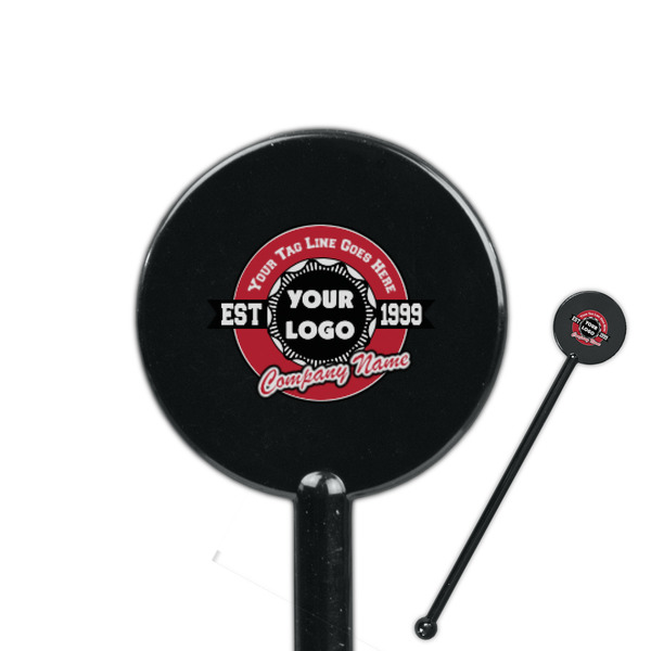 Custom Logo & Tag Line 5.5" Round Plastic Stir Sticks - Black - Double-Sided (Personalized)