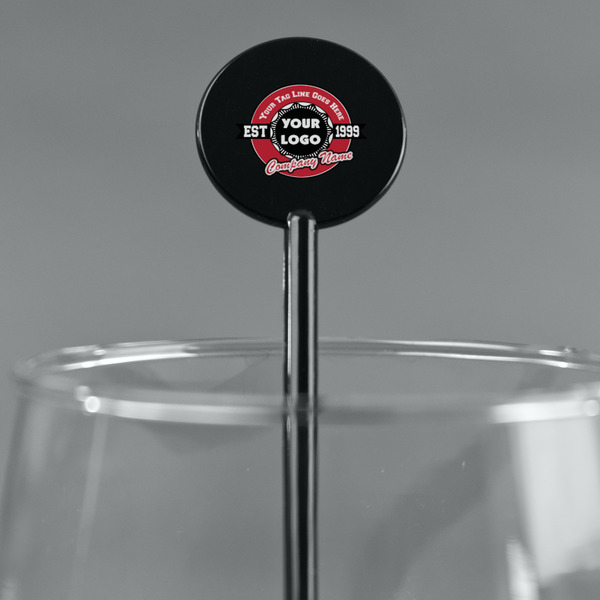 Logo & Tag Line Black Plastic 5.5" Stir Stick - Round - Main