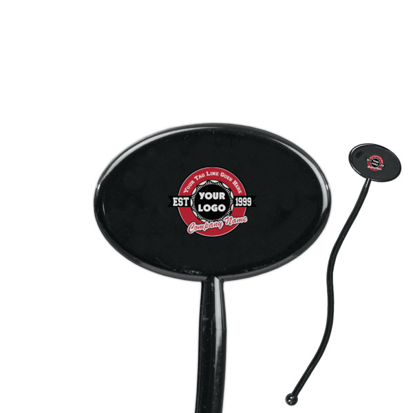 Custom Logo & Tag Line 7" Oval Plastic Stir Sticks - Black - Single-Sided (Personalized)