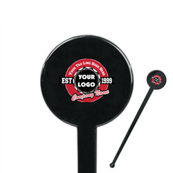Logo & Tag Line 7" Round Plastic Stir Sticks - Black - Double-Sided (Personalized)