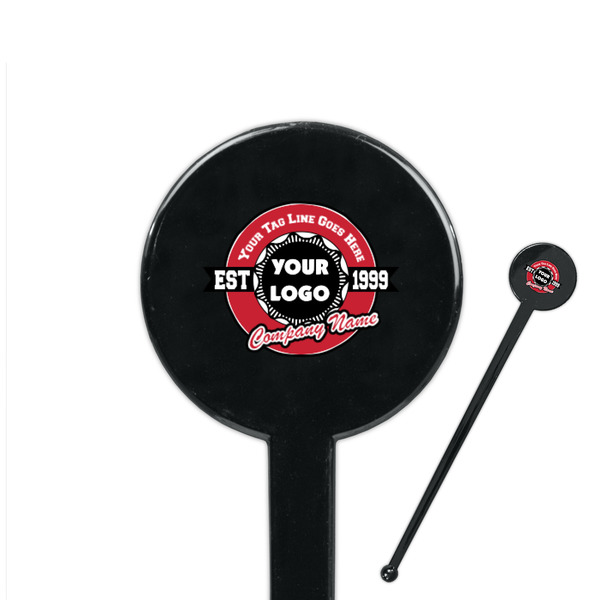 Custom Logo & Tag Line 7" Round Plastic Stir Sticks - Black - Double-Sided (Personalized)