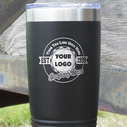 Logo & Tag Line 20 oz Stainless Steel Tumbler - Black - Single-Sided (Personalized)