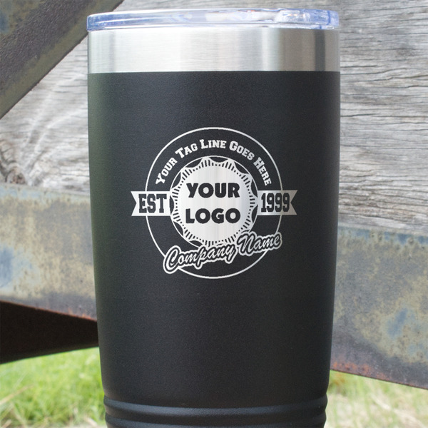 Logo & Tag Line Black Polar Camel Tumbler - 20oz - Close Up