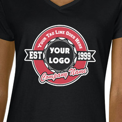 Logo & Tag Line Women's V-Neck T-Shirt - Black - 2XL (Personalized)